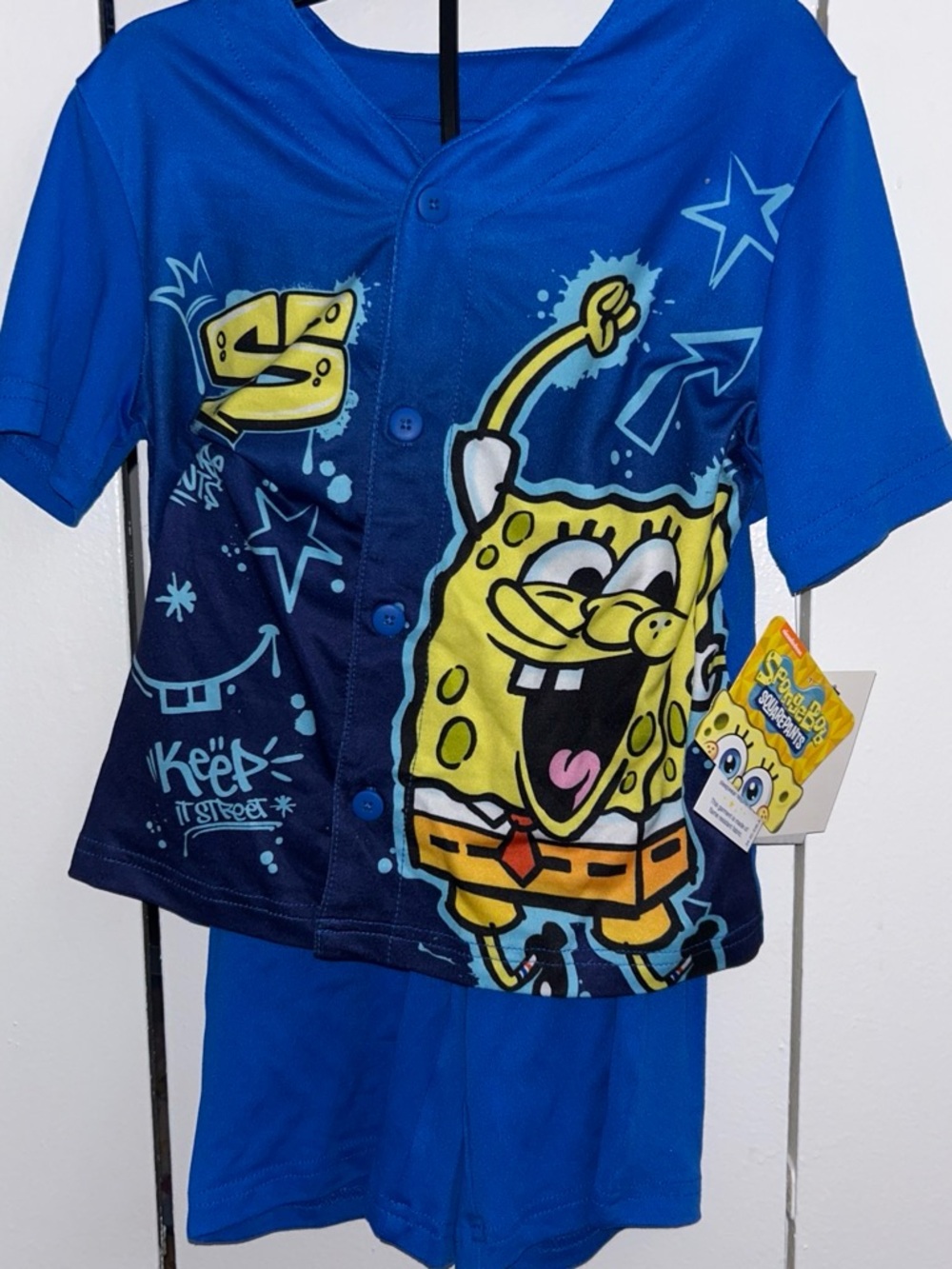 SpongeBob Squarepants Blue & Yellow Button-Front Kids Shirt